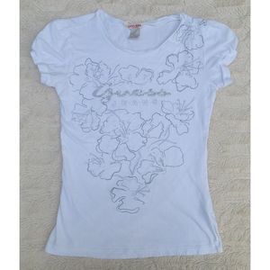 Guess Jeans tropical white fitted rhinestoned top
